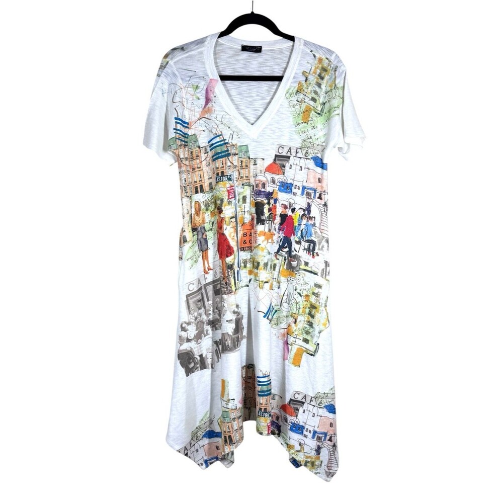 INOAH Art to Wear Watercolor Short Sleeve T-Shirt Dress Cat Sharkbite Hem Small